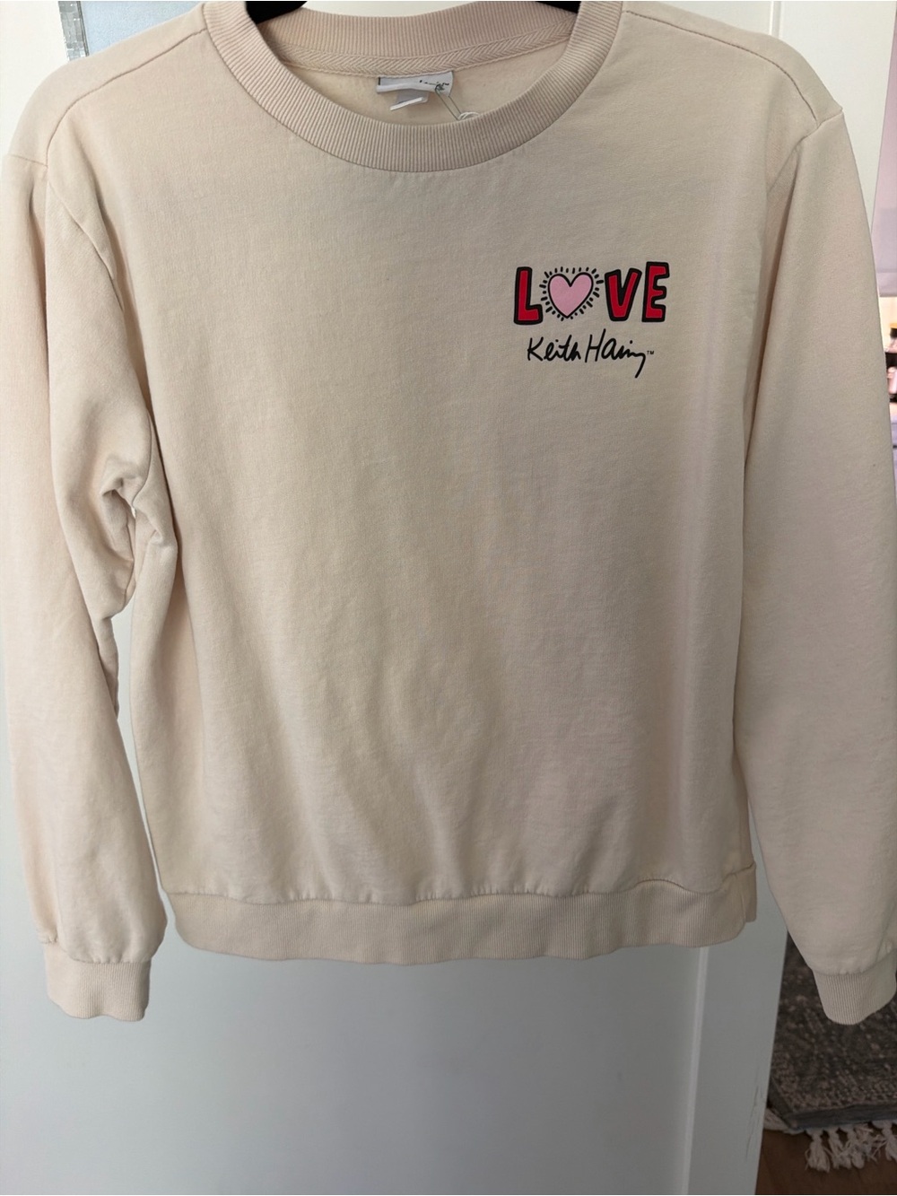 Keith Haring LOVE Graphic Crewneck in Cream